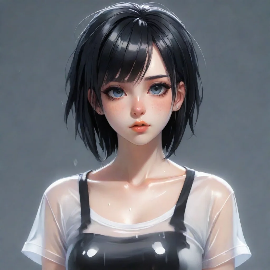 ai adorable anime goth woman wearing a wet transparent white t shirt confident engaging wow artstation art 3