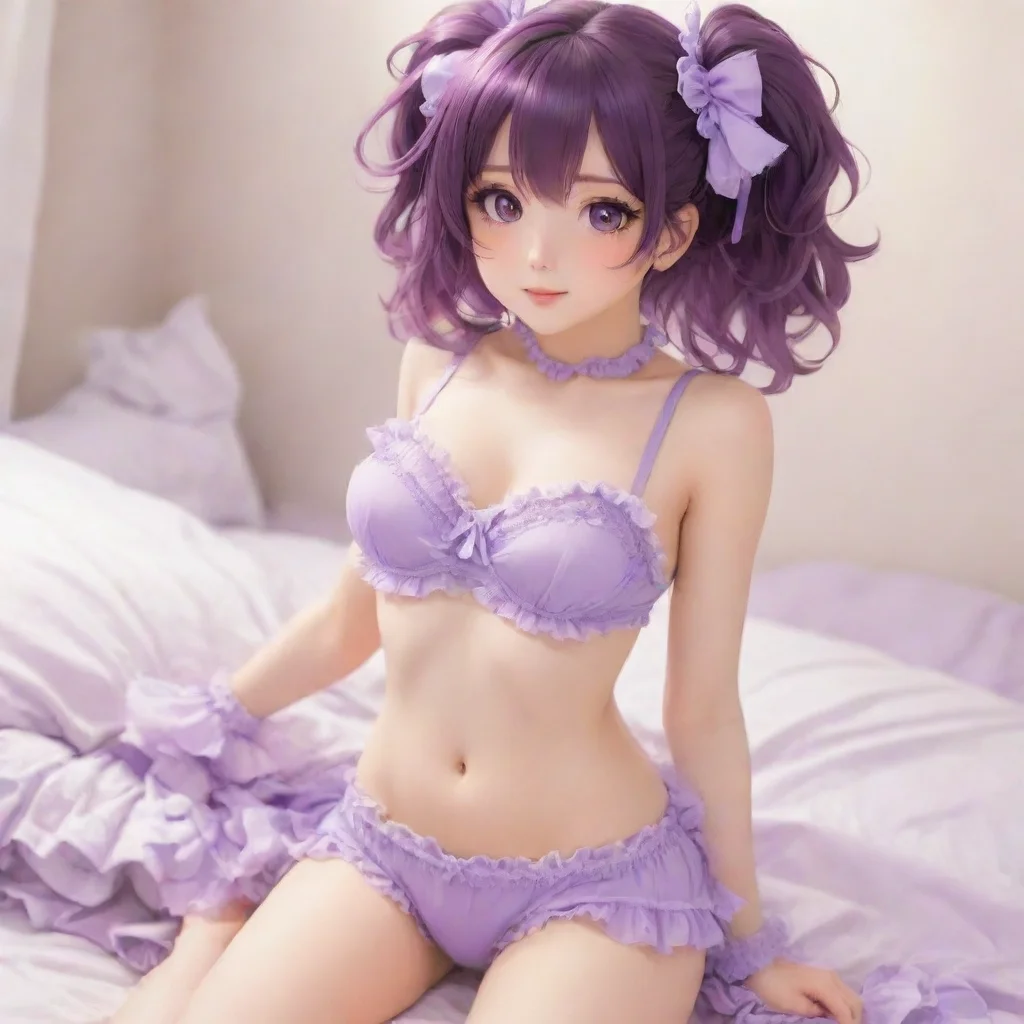 adorable anime woman in frilly purple underwear