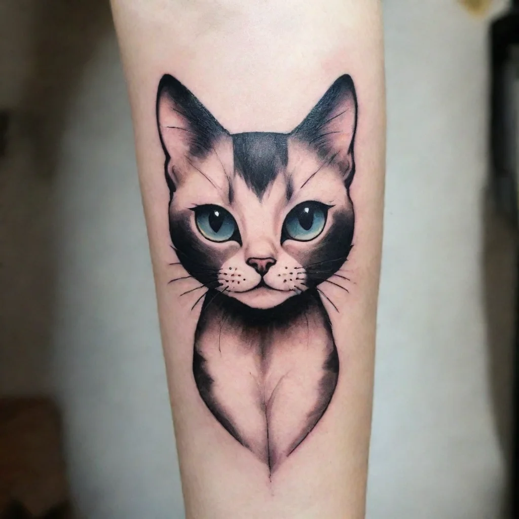  adorable cat with dark lines for a tattoo