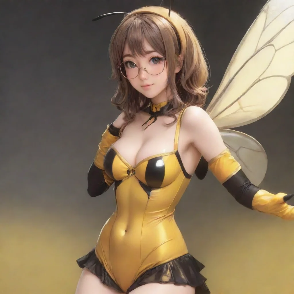  adorable nerdy anime woman in revealing bee costume