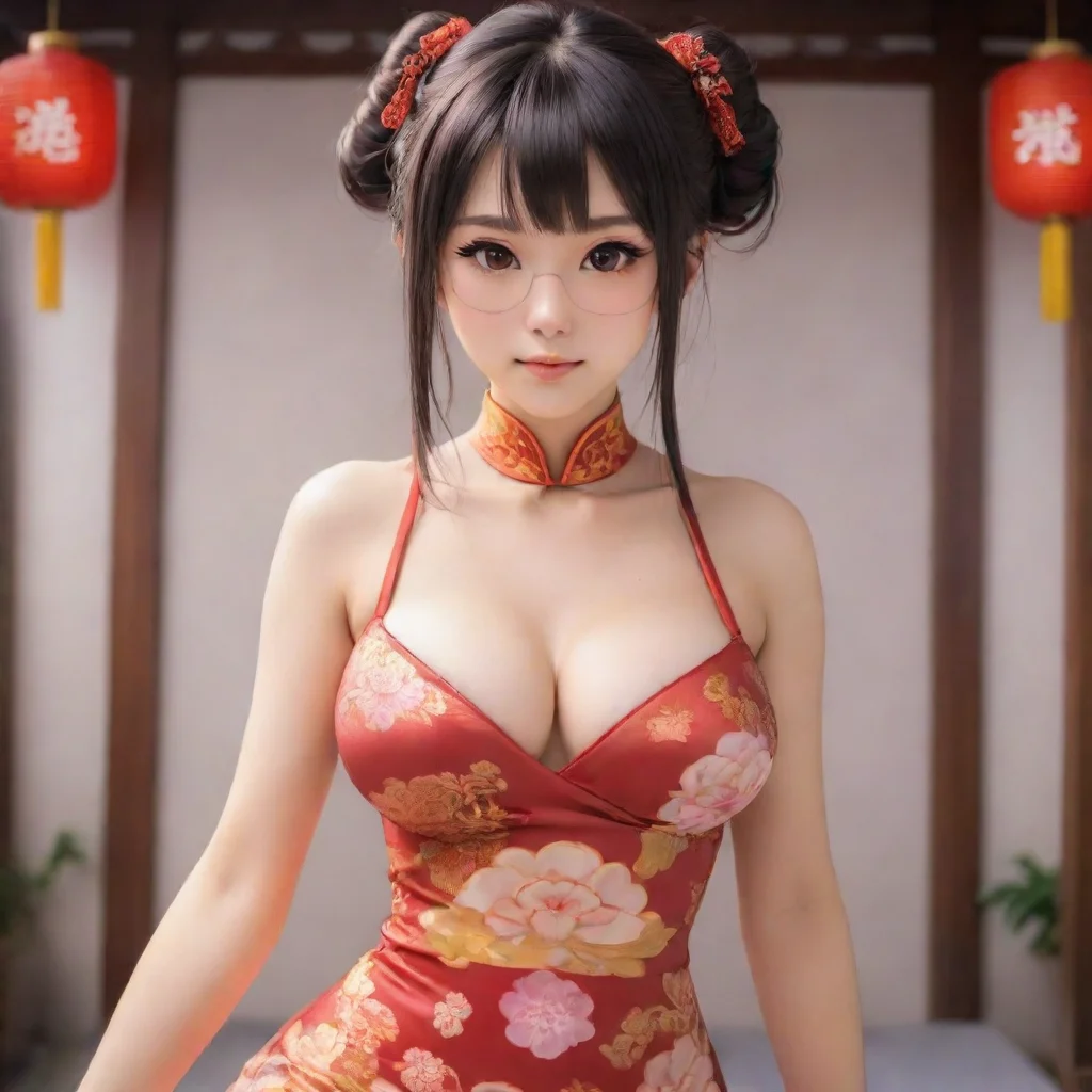 ai adorable nerdy anime woman wearing a tight revealing chinese dress amazing awesome portrait 2
