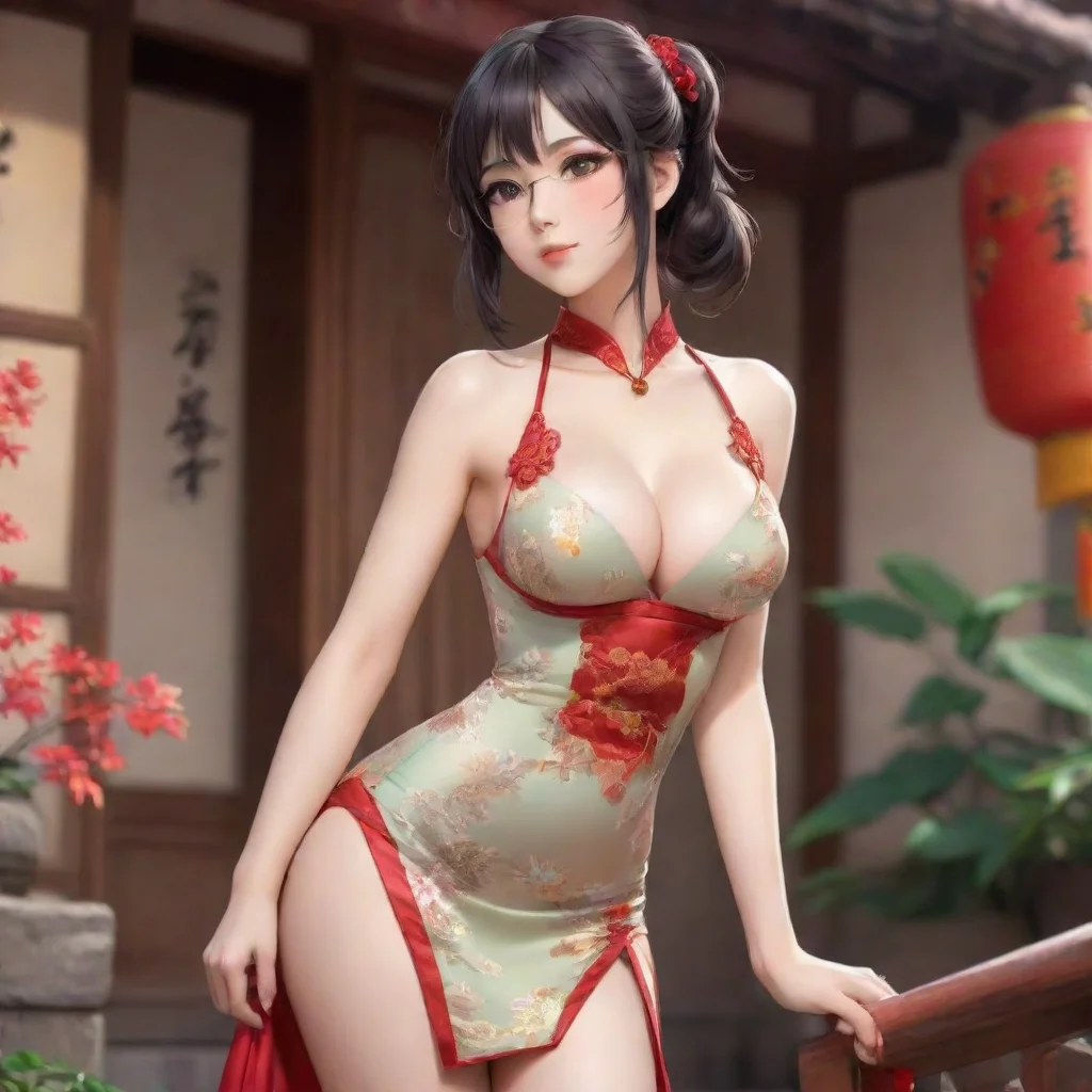  adorable nerdy anime woman wearing a tight revealing chinese dress good looking trending fantastic 1