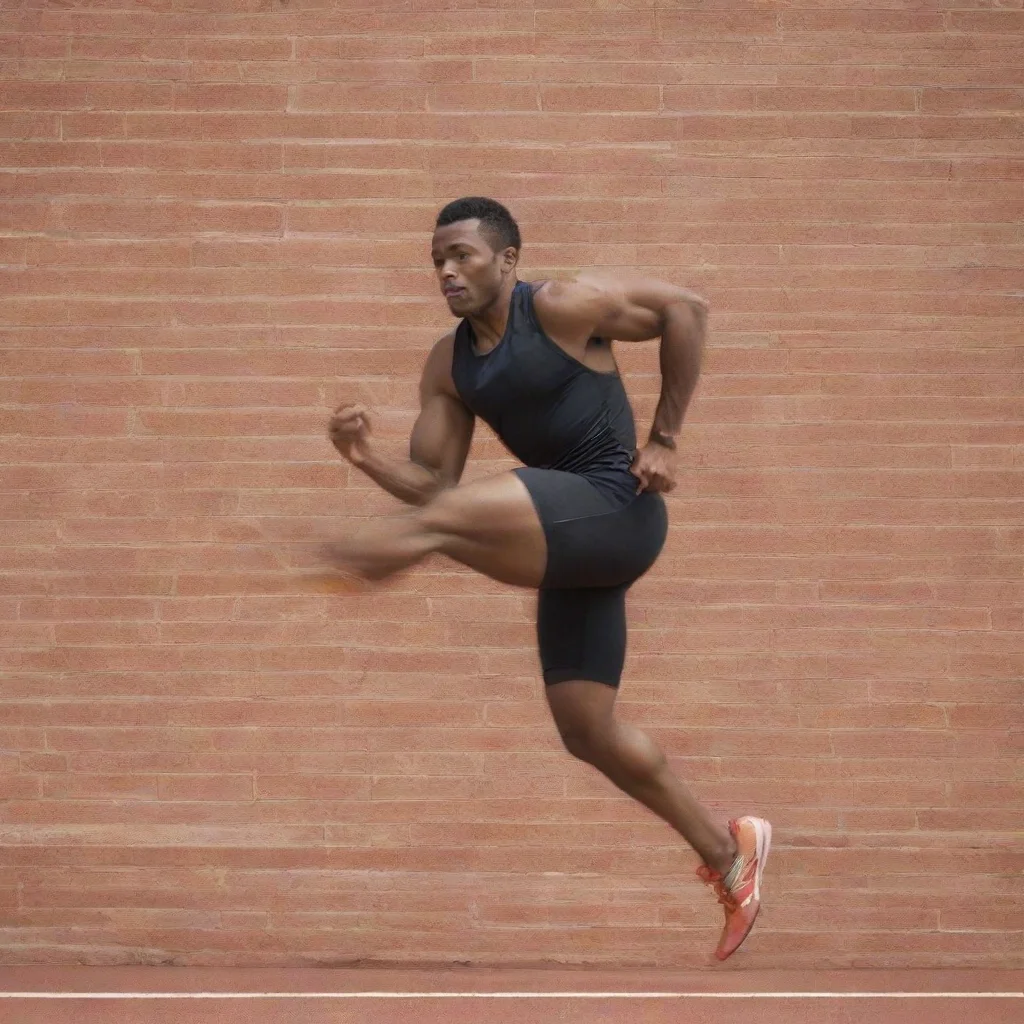 ai african american track and field athlete running through a brick wall