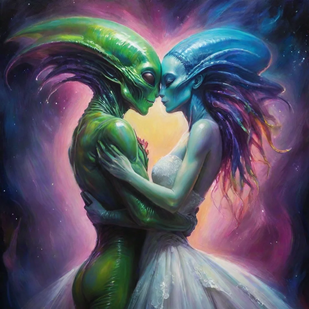 ai alien lovers embrace fantasy trending art love wedding colorful 
