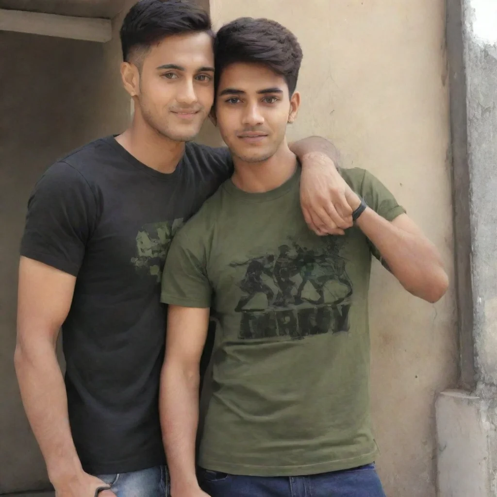 ai amazing 2 bl couple 1 boy is army with a army t shirt other boy is graphics designer with normal t shirtor graphic