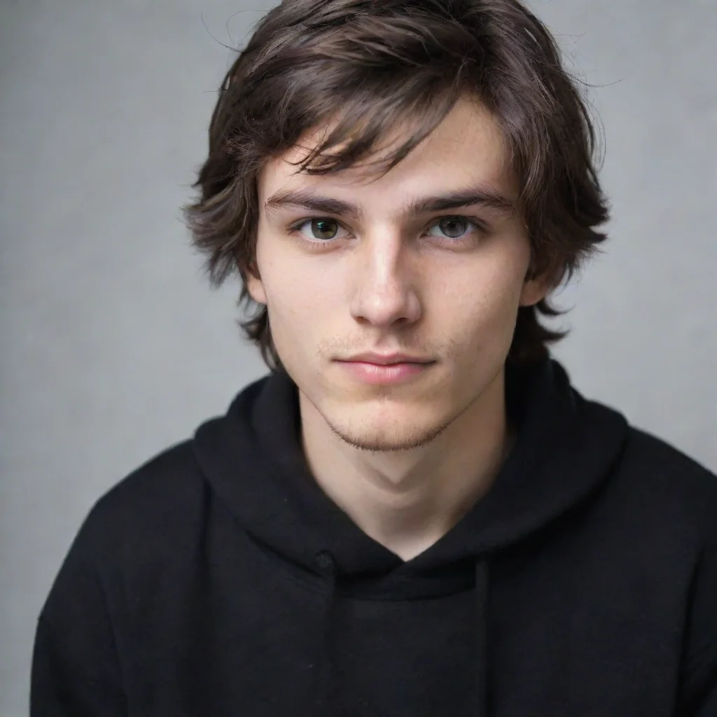 ai amazing 20 years old mam with dark brown hair and he have a little unshaved face he wear black hoodieawesome portrait 2