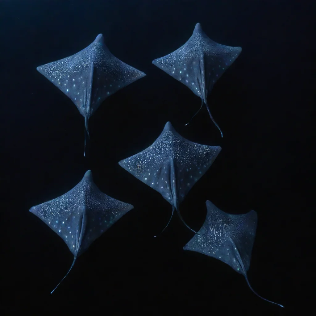 ai amazing 5 spotted eagle rays seen from above swimming awayon black background awesome portrait 2 tall