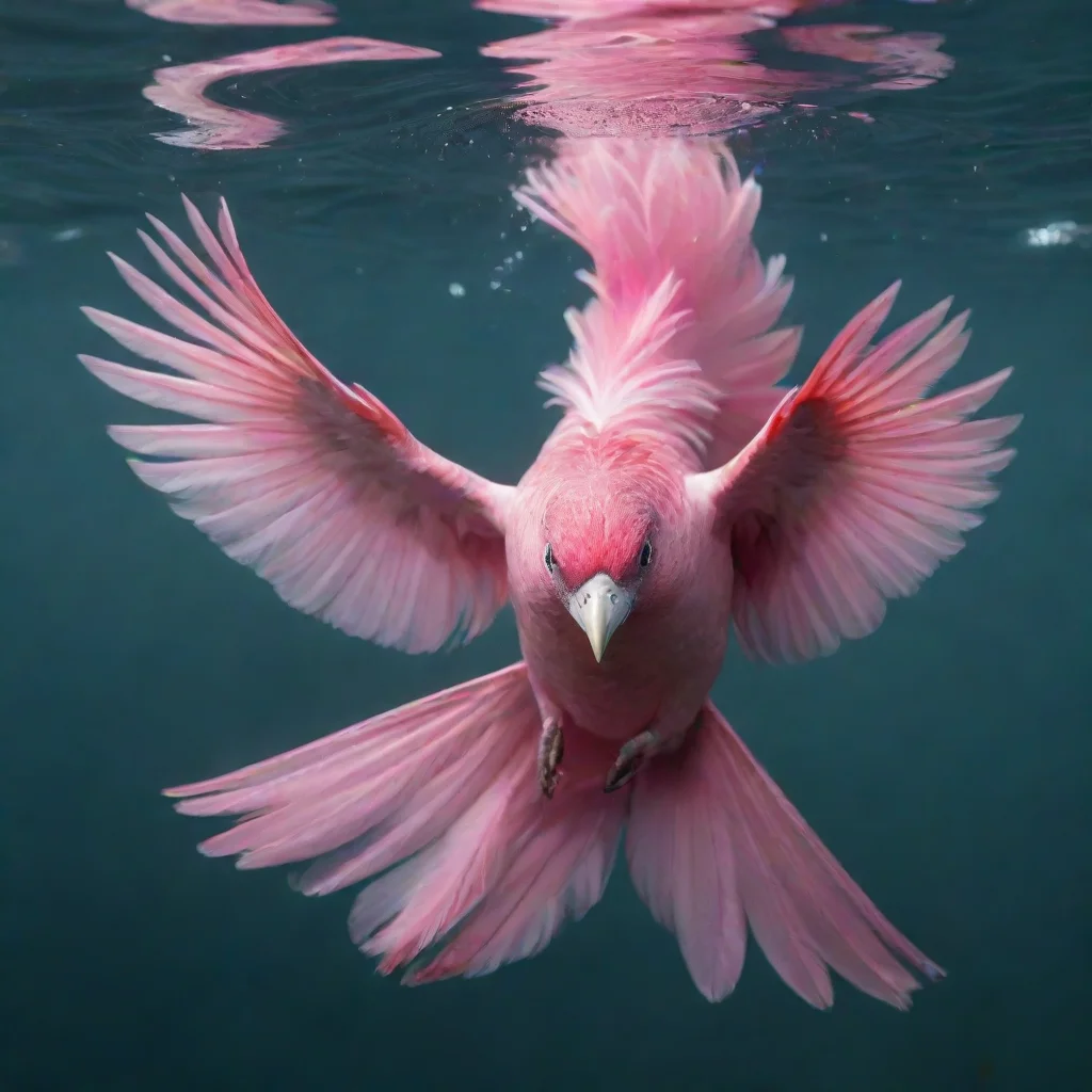 ai amazing a bird with pink plumage dives under the water and catches fish awesome portrait 2