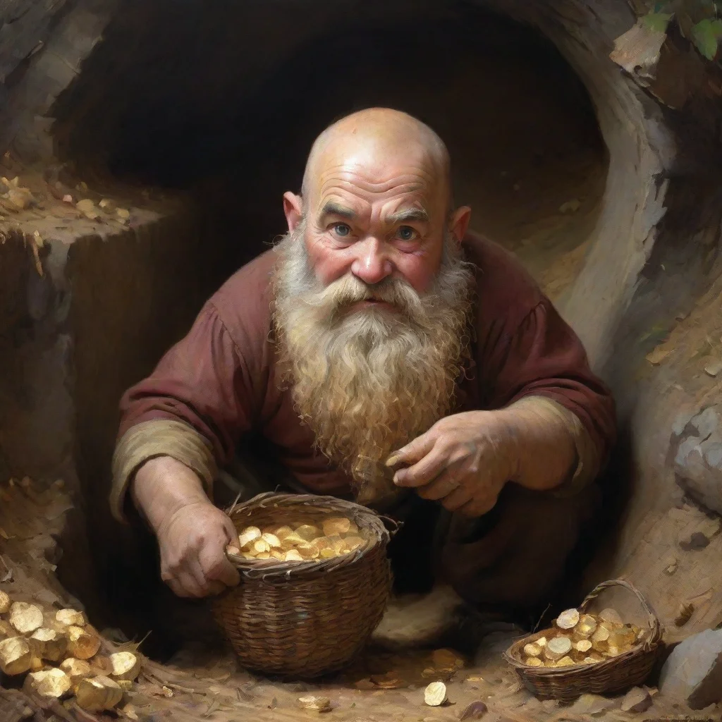 ai amazing a dwarf digging a hole to hide a basket of gold there awesome portrait 2