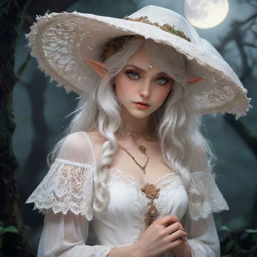 ai amazing a female astral elf moon druid with lace white dress and big hat rpgawesome portrait 2