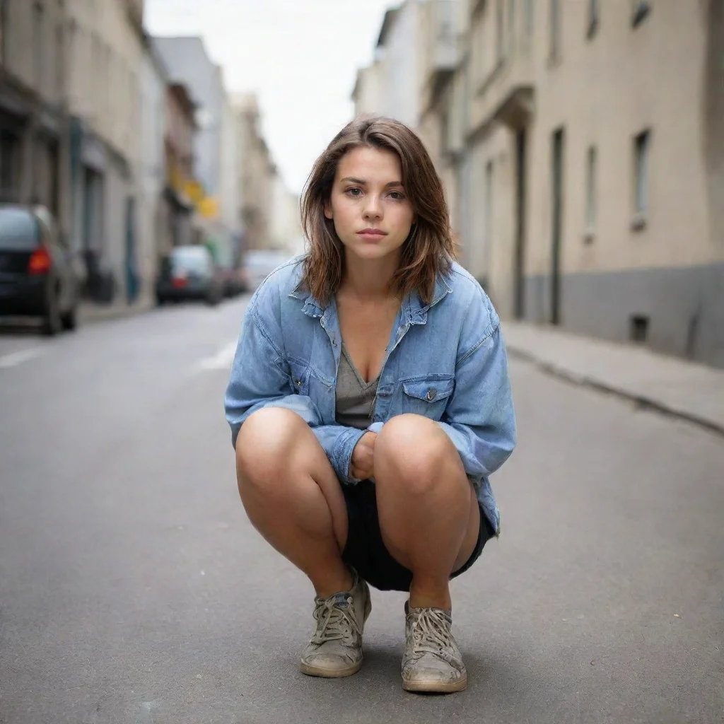 ai amazing a female crouch on streetawesome portrait 2