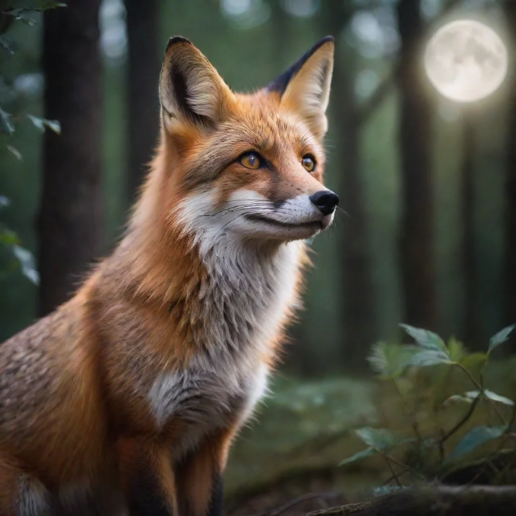 amazing a fox in a myterious forestthe moon is shining on his furhe looks scaredawesome portrait 2