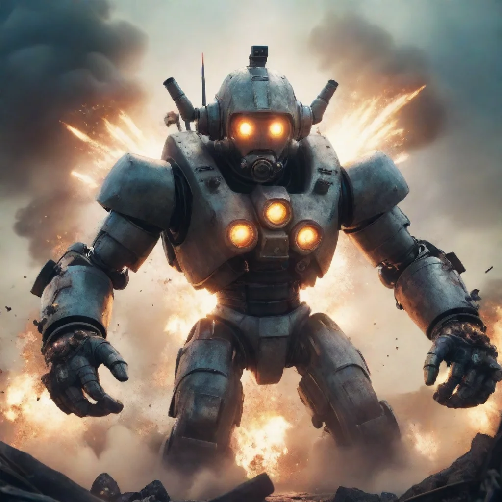  amazing a giant robot diver with pipes round head fight against a huge monster battle explosion blur lens cinematic styl