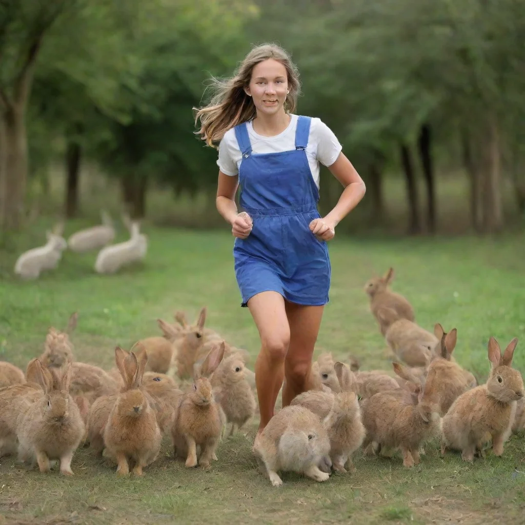 ai amazing a girl runs and plays with a group of rabbitsawesome portrait 2