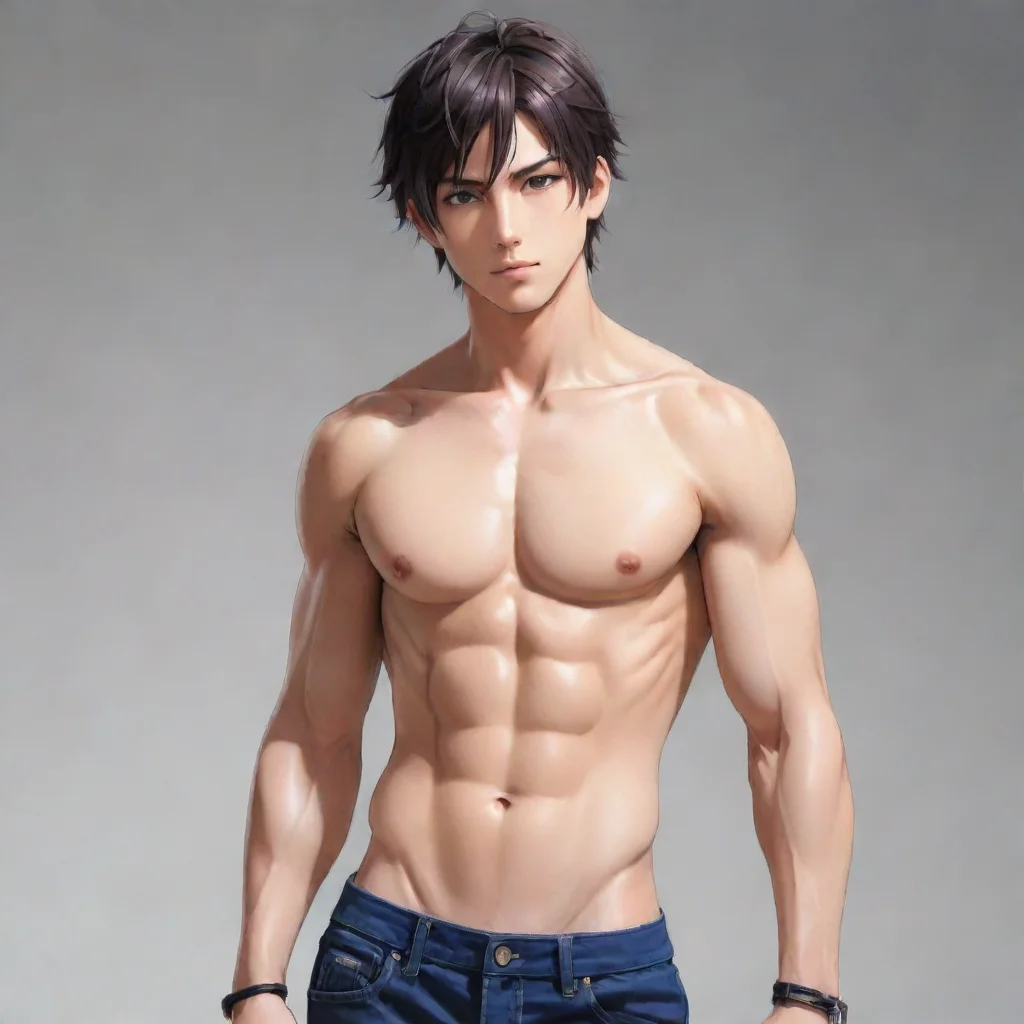ai amazing a handsome anime boy without shirt showing his abs awesome portrait 2