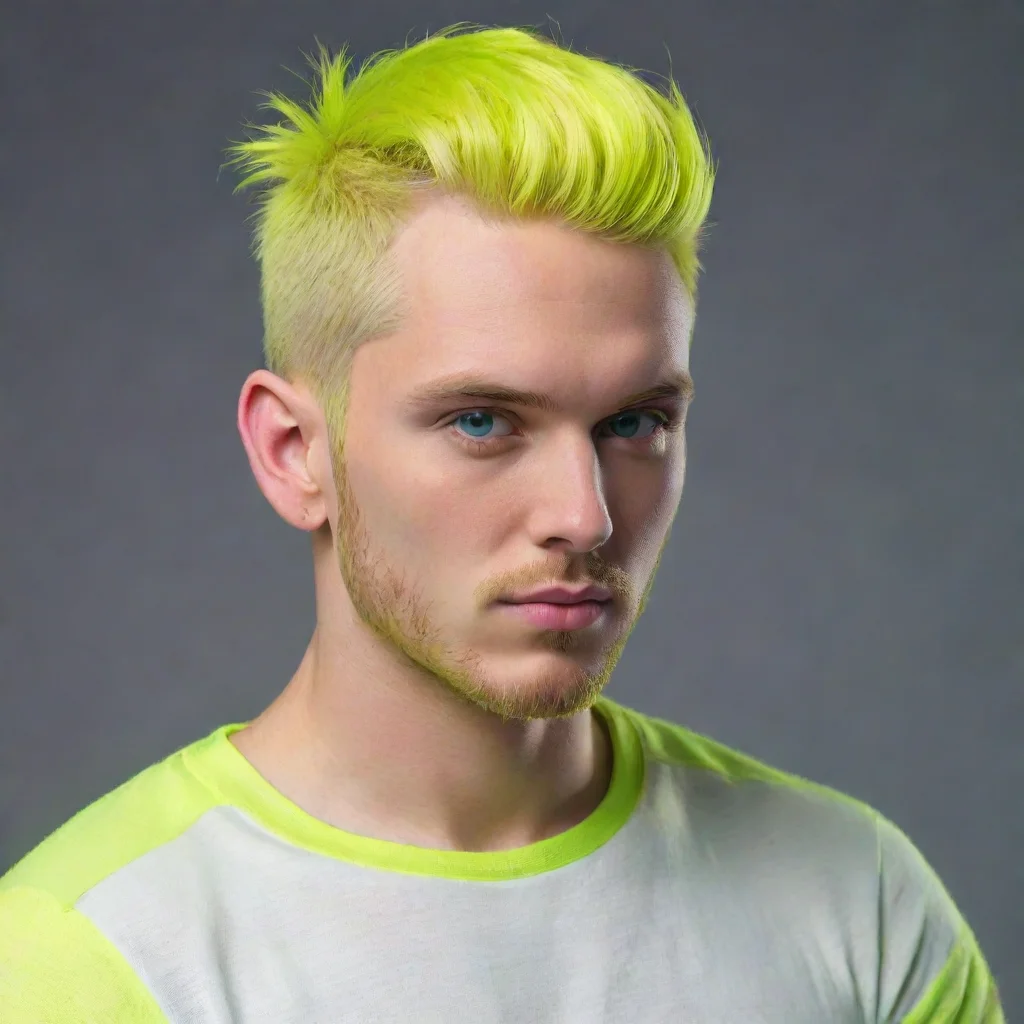 ai amazing a hyper realistic three dimensional image of an attractive caucaisonm who is 30 and has neon yellow hairsidburns