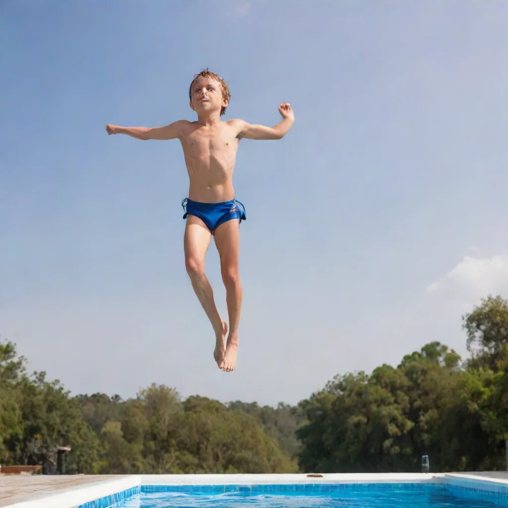 ai amazing a kid preparing to make a swim jump from really high platform awesome portrait 2 wide