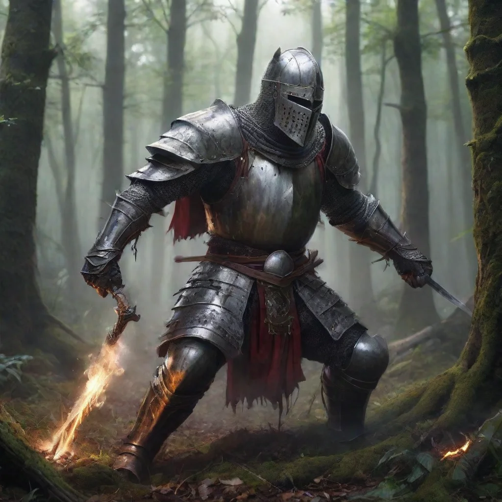 ai amazing a knight fighting monsters in the forest awesome portrait 2