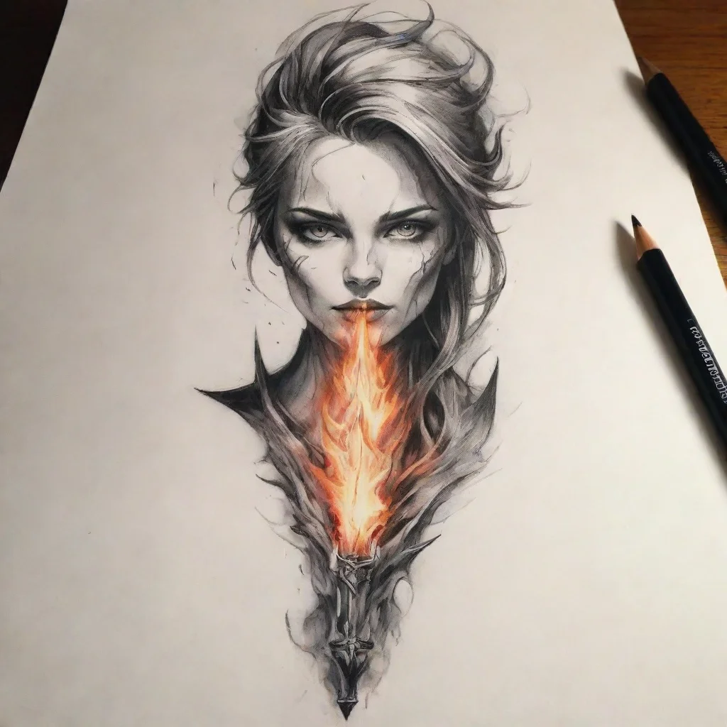 ai amazing a line art sketched dagger on fire awesome portrait 2 tall