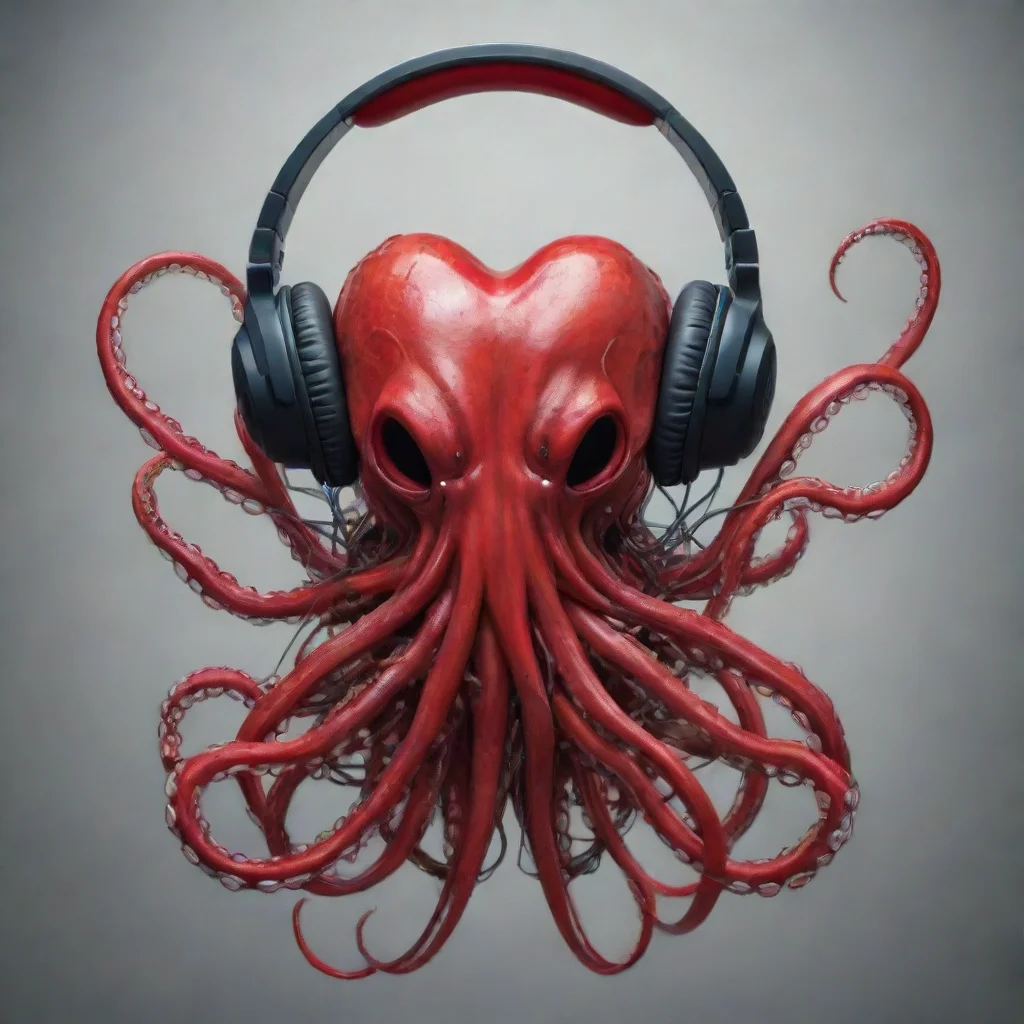  amazing a mangled heart that bleeds slightly but has octopus tentacles that are headphone jacksthis wearing headphones o