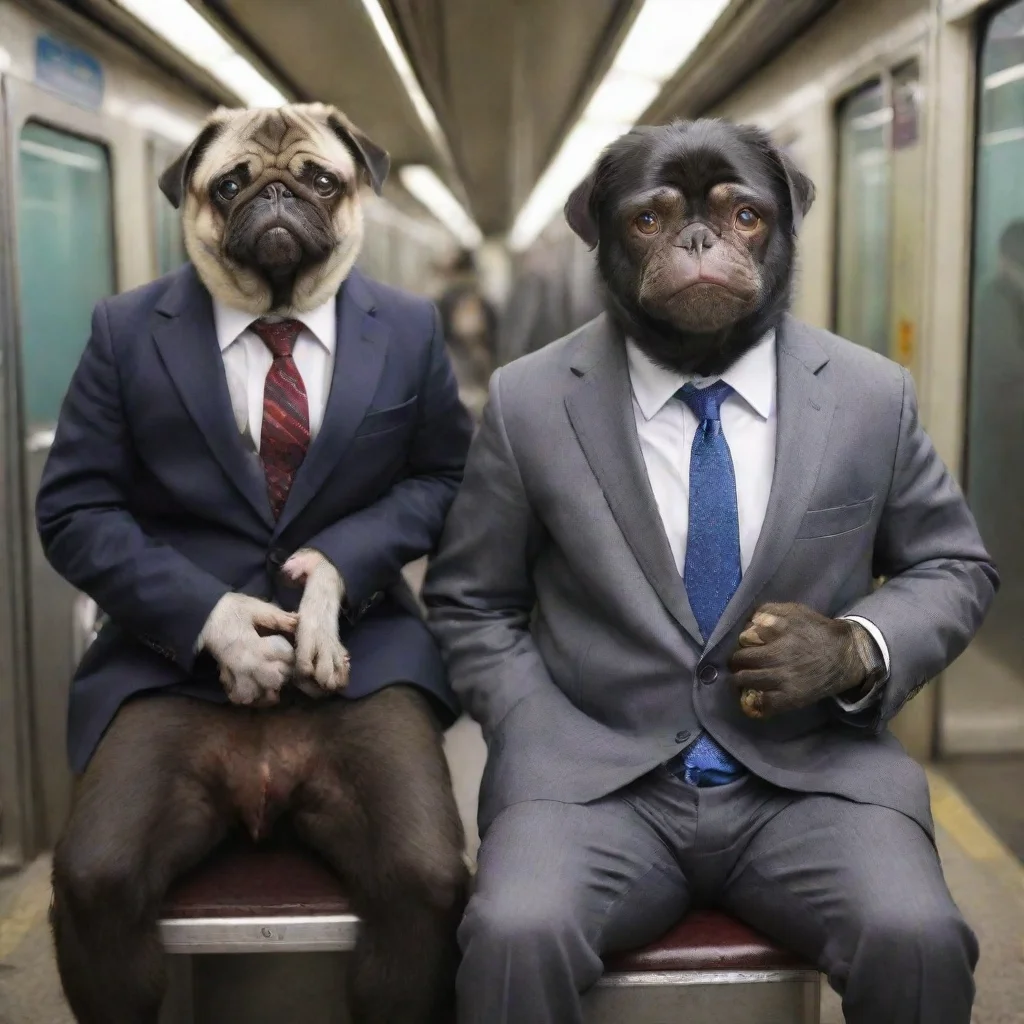 ai amazing a pug and a chimpanzee wearing business suits riding the subway to workawesome portrait 2 wide