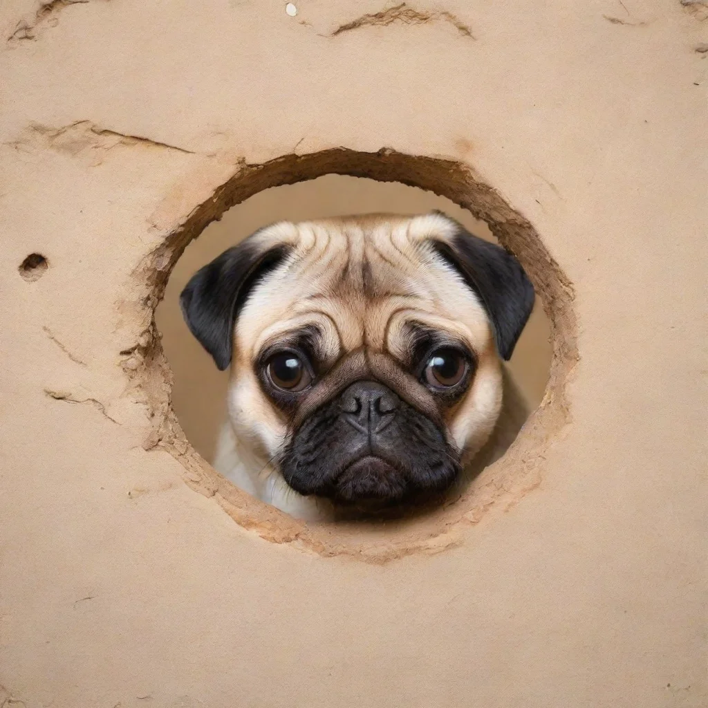 ai amazing a pug looking through a hole in the wall awesome portrait 2