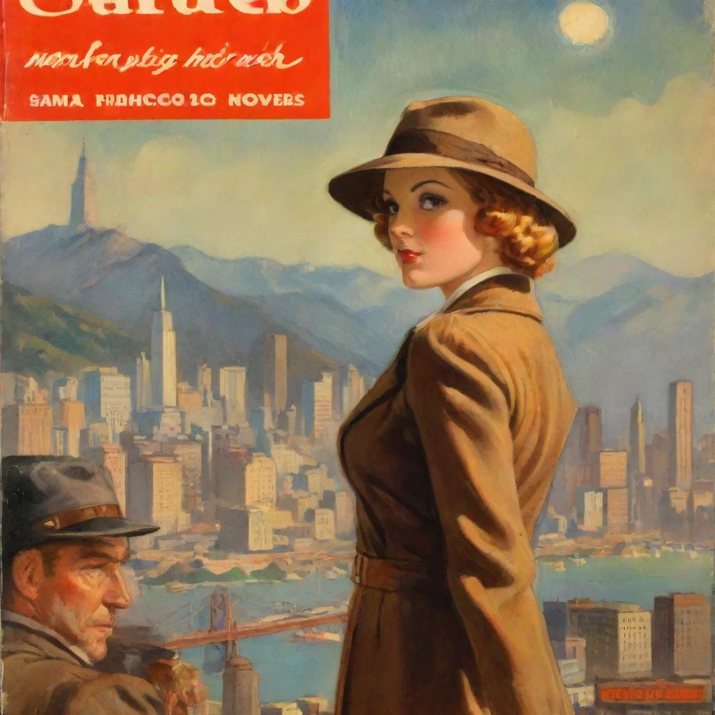 ai amazing a pulp detective novel cover from the 1930s with san francisco in the background awesome portrait 2