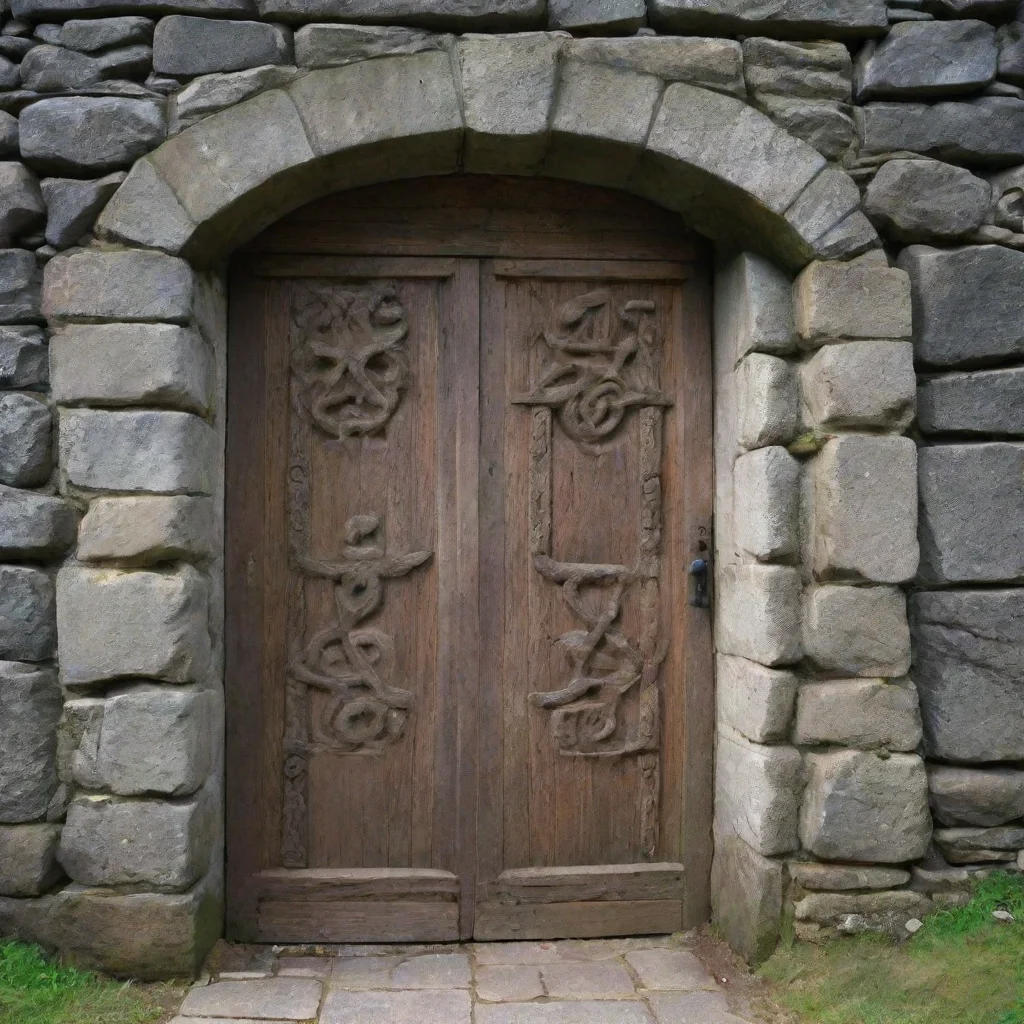 ai amazing a rectangular door way in a stone wall the door frames is carved with demonic runes awesome portrait 2 wide