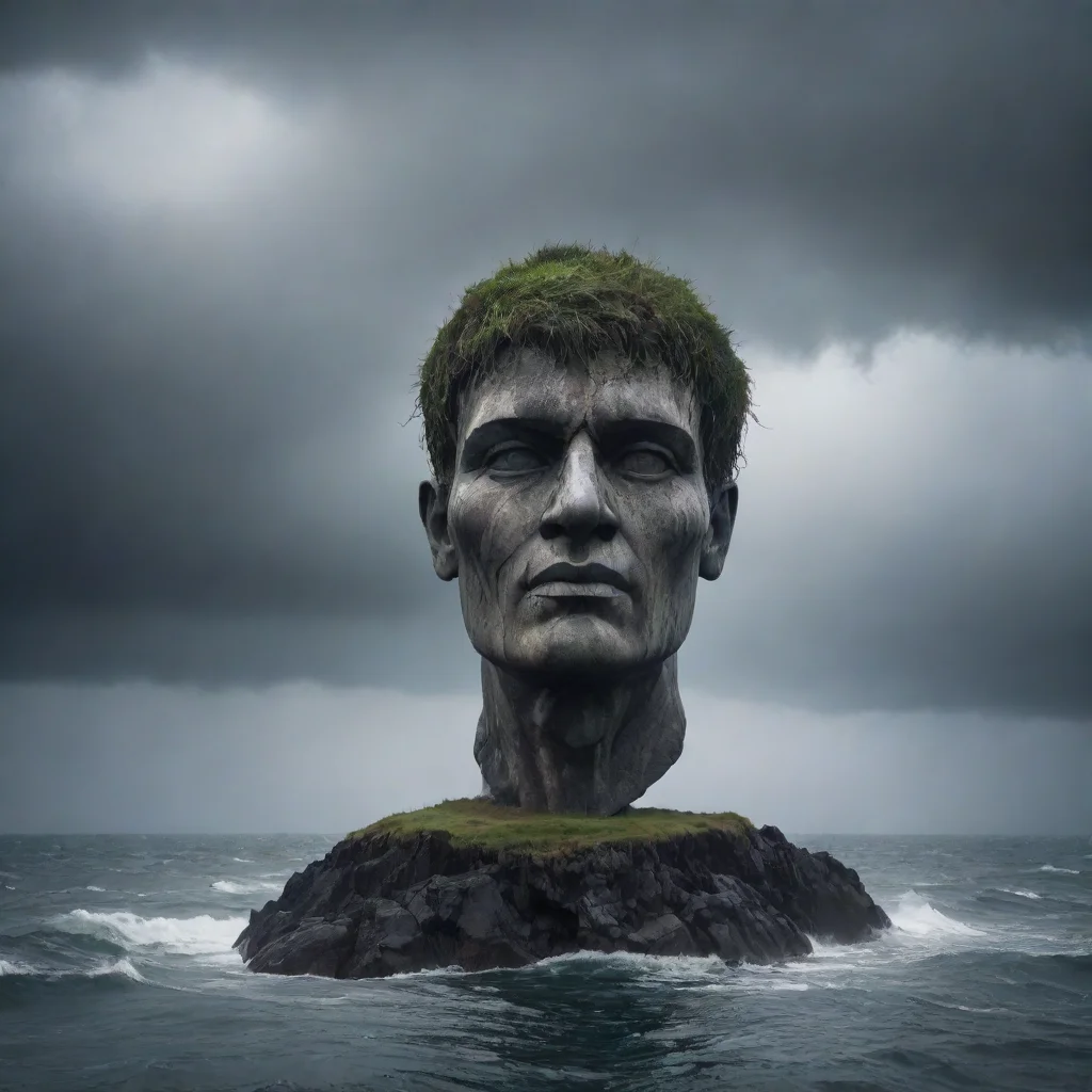 ai amazing a small island with a giant marble head on itdark moody stormy misty ar 209 awesome portrait 2