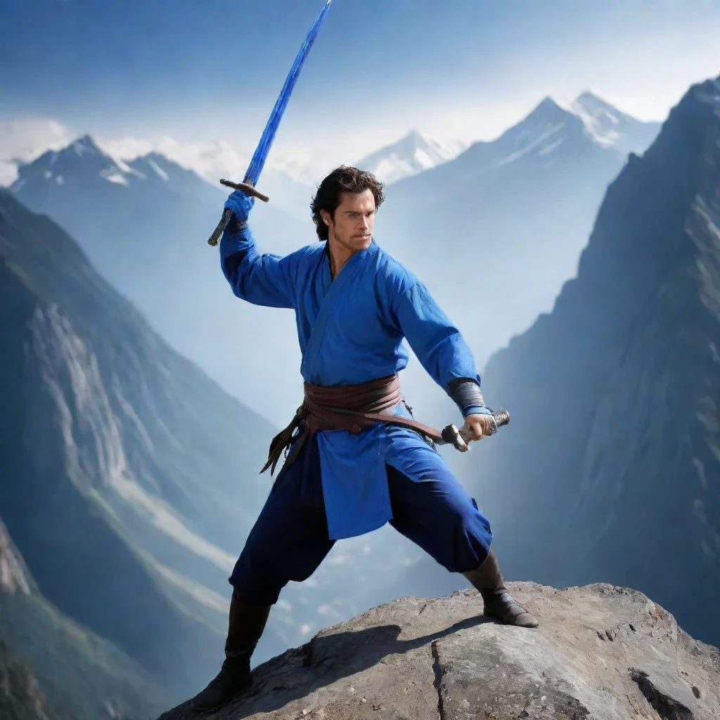 amazing a swordmanreleasing a blue slash to slice the mountainawesome portrait 2