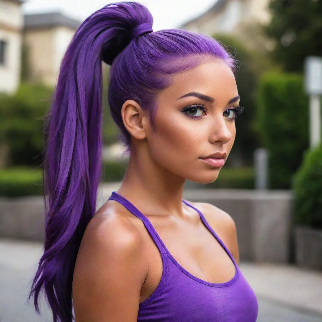  amazing a tanned girl with purple hair in a high ponytailawesome portrait 2