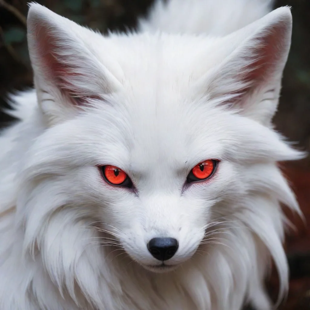 ai amazing a white kitsune with red eyes awesome portrait 2