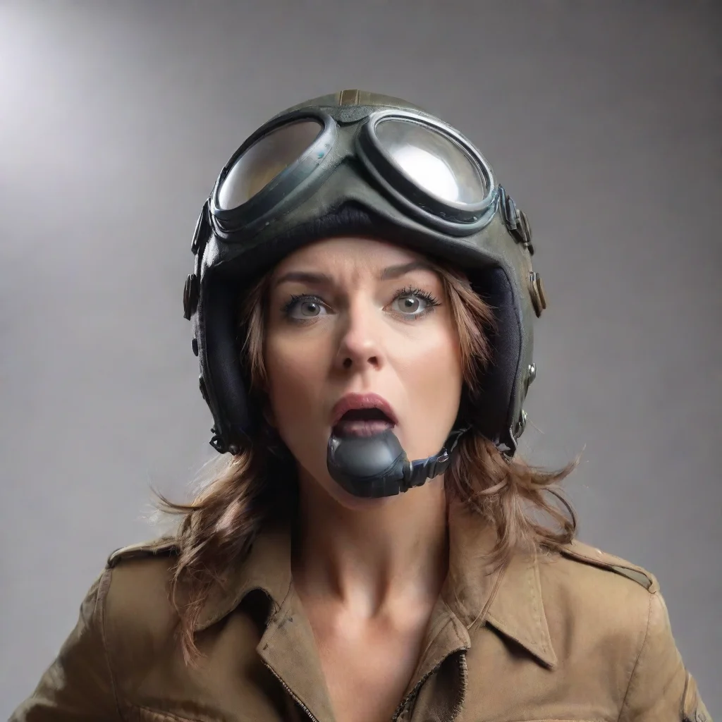  amazing a woman in aviator helmet blows air to the camera with her mouth wide openawesome portrait 2