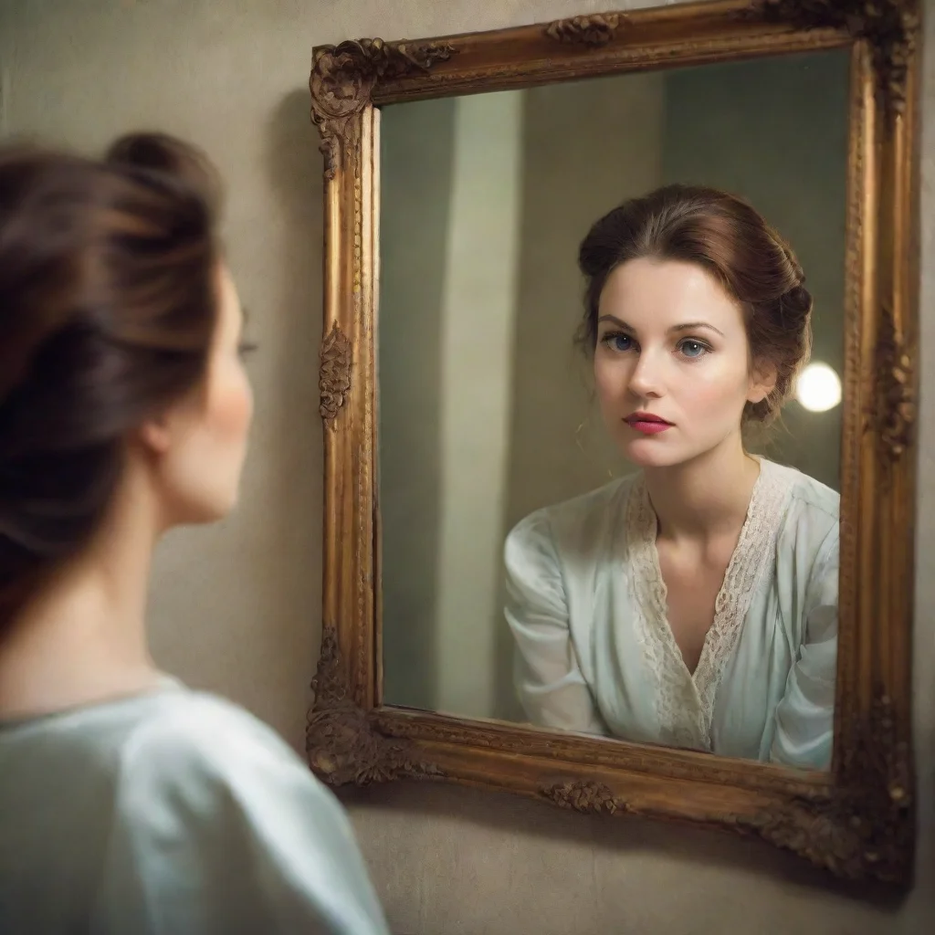ai amazing a woman looking at herself in a mirror with nostalgy awesome portrait 2 wide