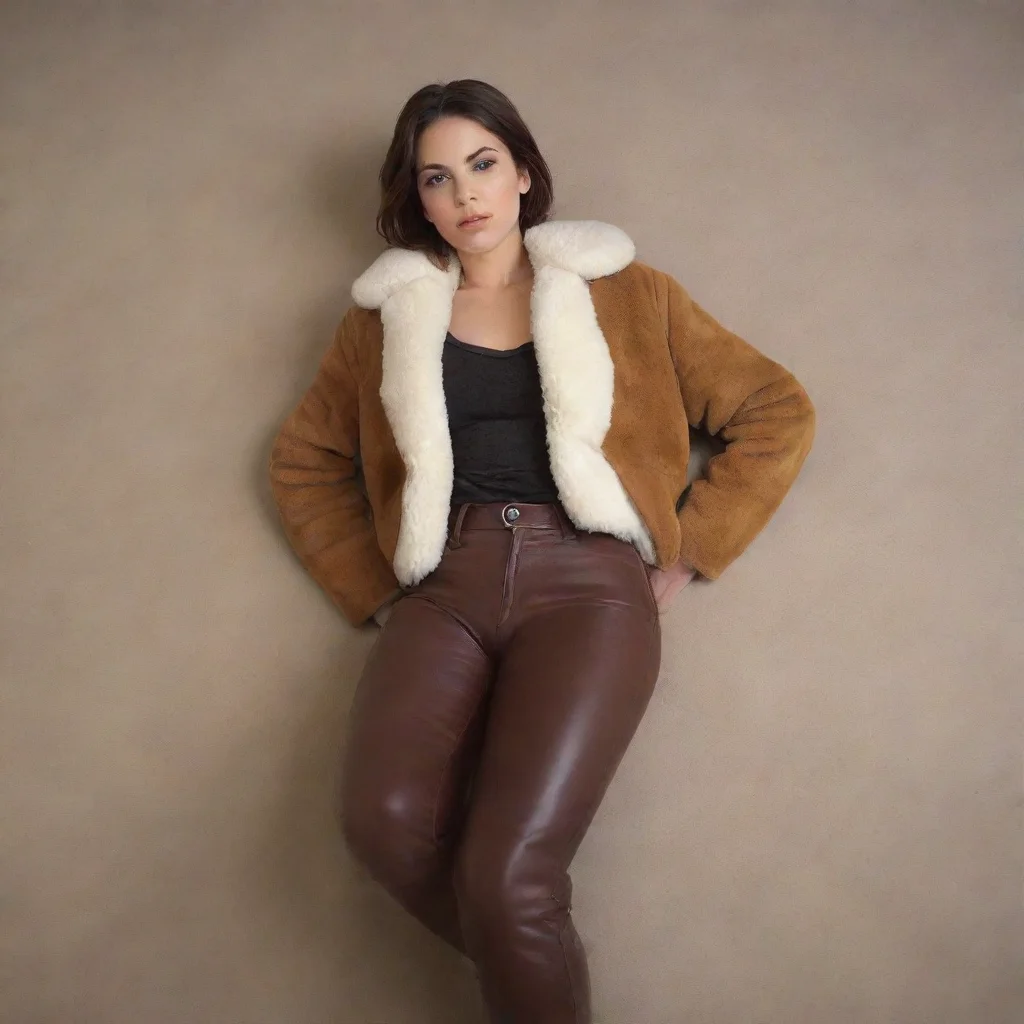  amazing a woman wearing b3 shearling jacketbootsis lying down with her legs spread openlow camera angleawesome portrait 