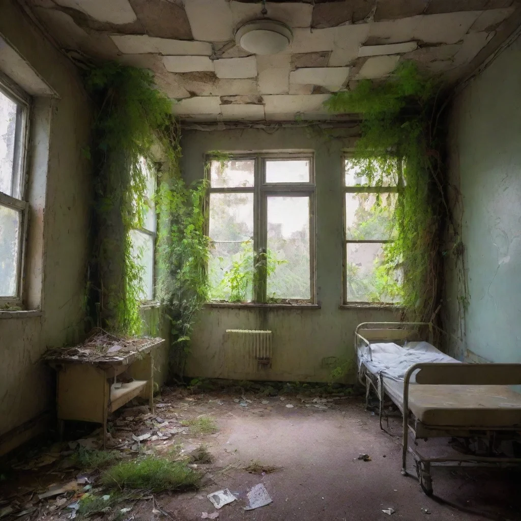 ai amazing abandoned hospital room with vegetation overgrowing awesome portrait 2 tall