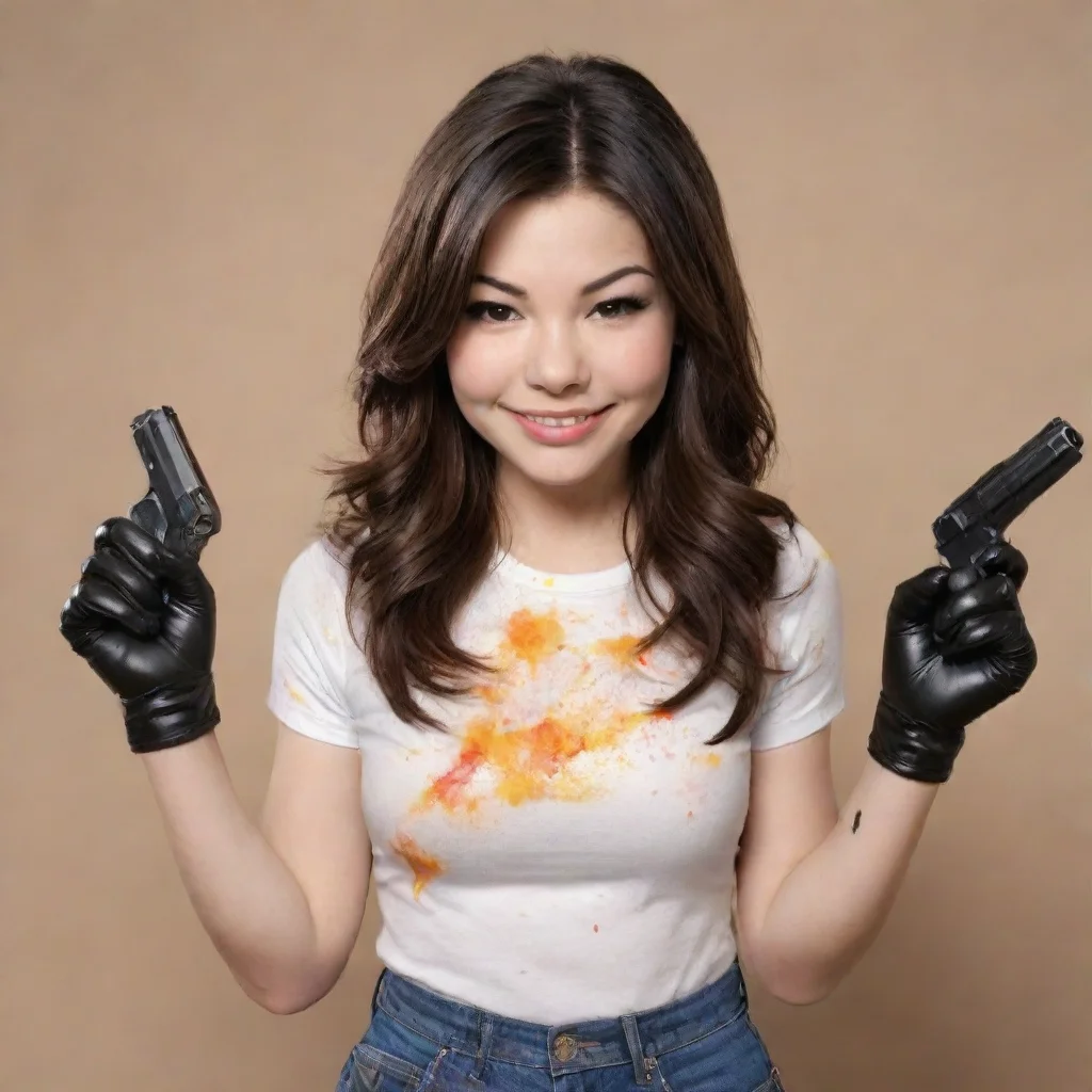  amazing adult30 year old miranda cosgrove from icarly smiling with black deluxe nitrile gloves and gun and mayonnaise sp