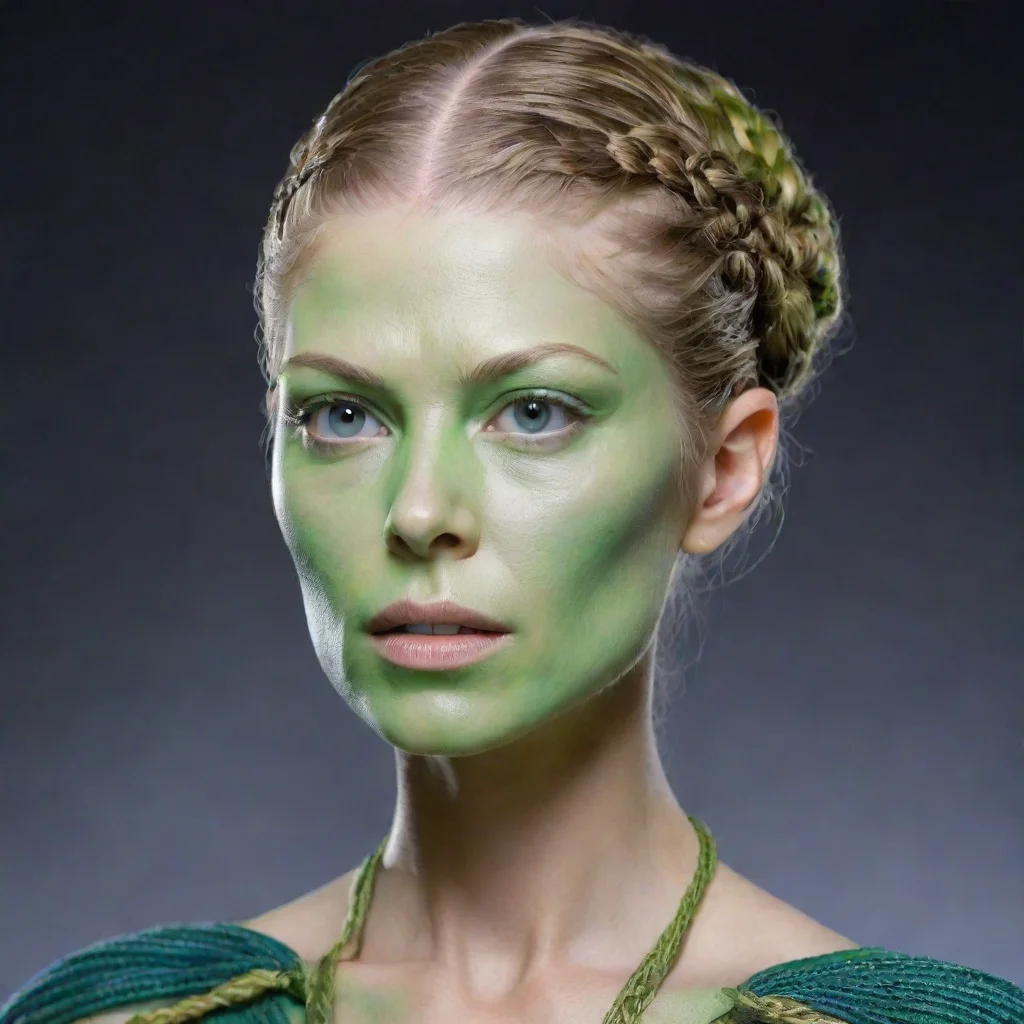  amazing alien female with 30 tendrils braid on scalpno hairmikkian from star warsblue green skingolden eyesrosamund pike