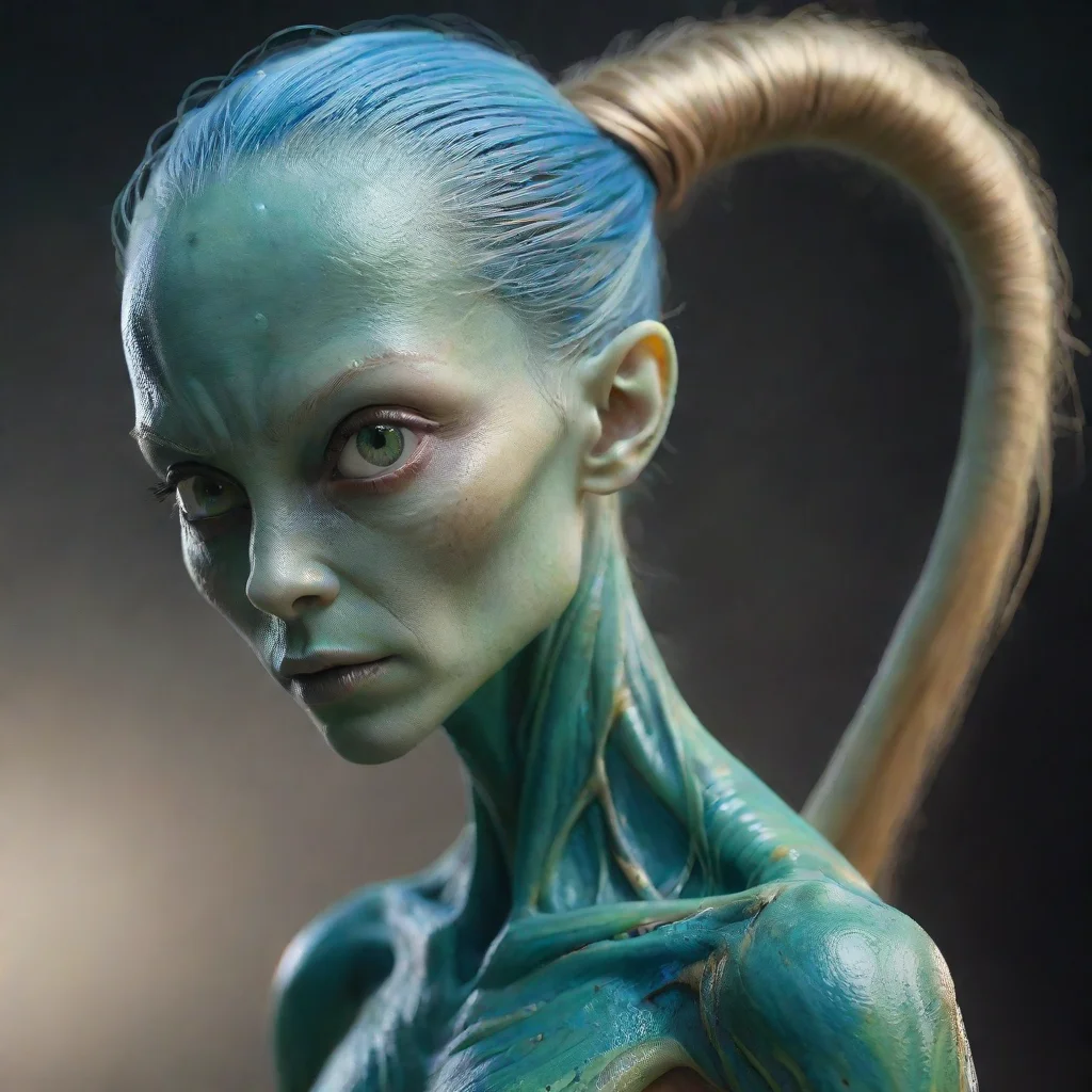  amazing alien female with high ponytail made of long tendrilsmikkianblue green skingolden eyesbeautifulalien awesome por