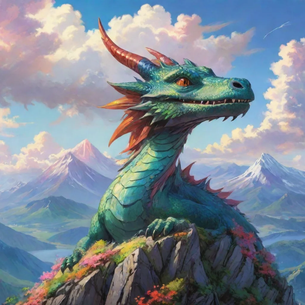 ai amazing amazing dragon colorful anime ghibli wonderful mountain top awesome portrait 2