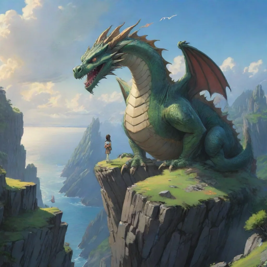 ai amazing amazing fantasy environment dragon on cliff studio ghibli miazaki anime best quality artstation still awesome po