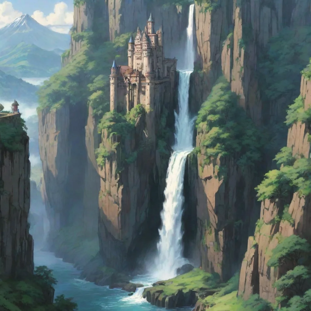 ai amazing amazing ghibli artistic castle cliff waterfall hd anime aesthetic beauty awesome portrait 2 wide
