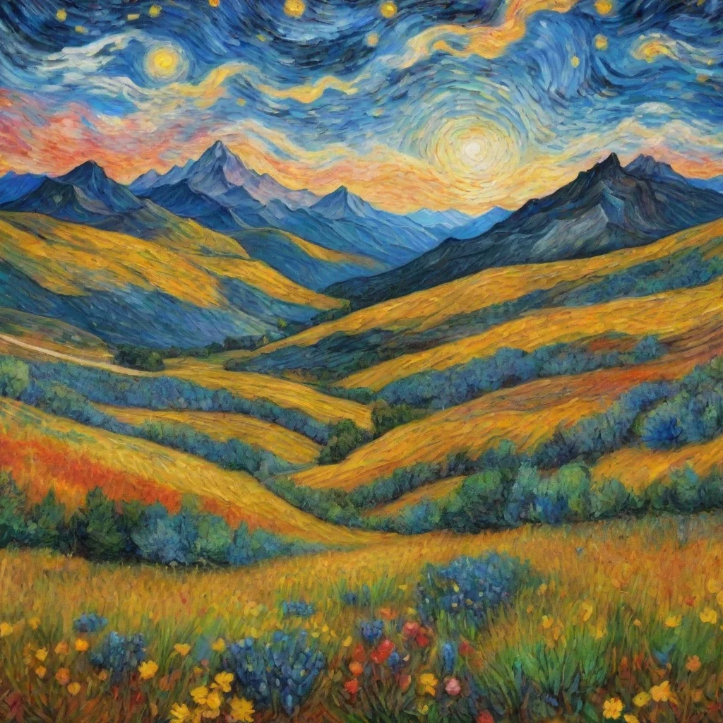 ai amazing amazing scenery wildflowers on mountain van gogh wow star awesome portrait 2 wide