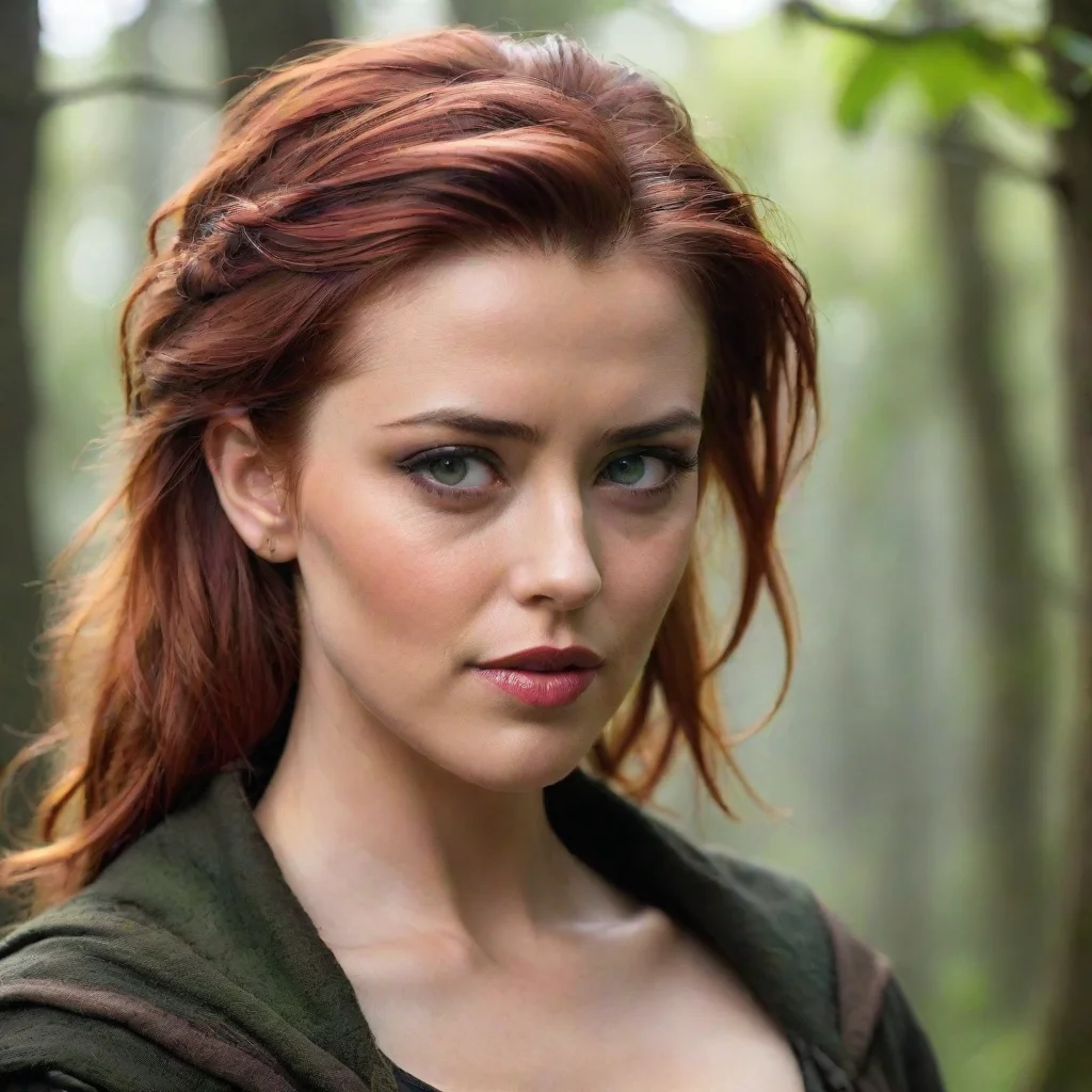 amazing amber heard as a druid rogue dnd short red hair beautiful petite symmetrical face smirking mischiev awesome port