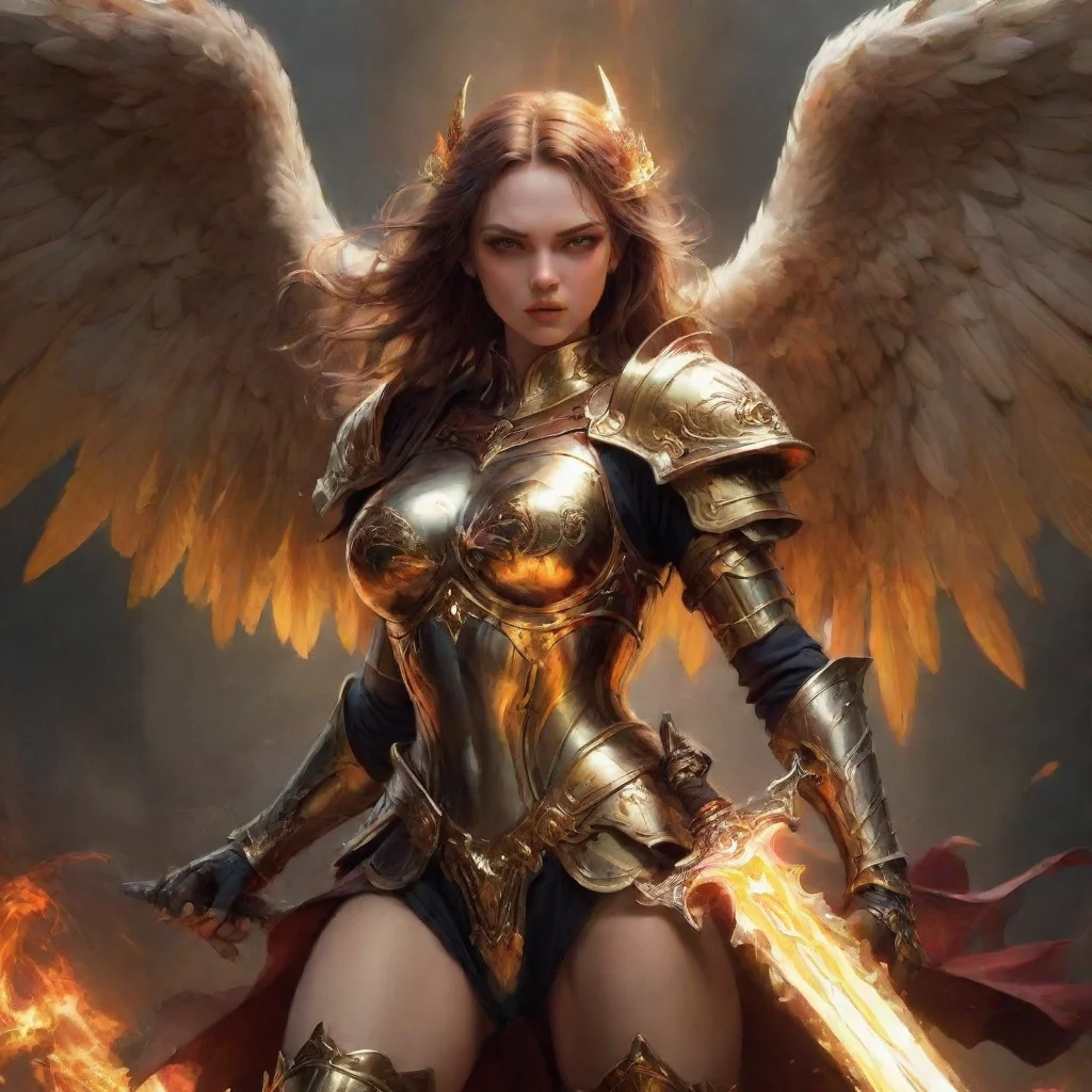 ai amazing an angel fighting with an devil girl beautiful face hell wings metal knight sword colorful golden pinterest arts
