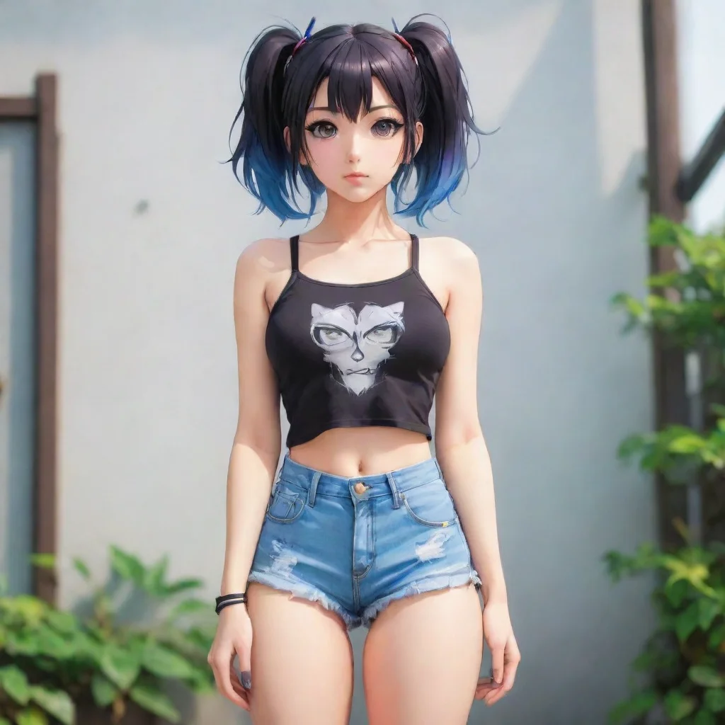ai amazing an anime girl in a crop top and booty shorts awesome portrait 2
