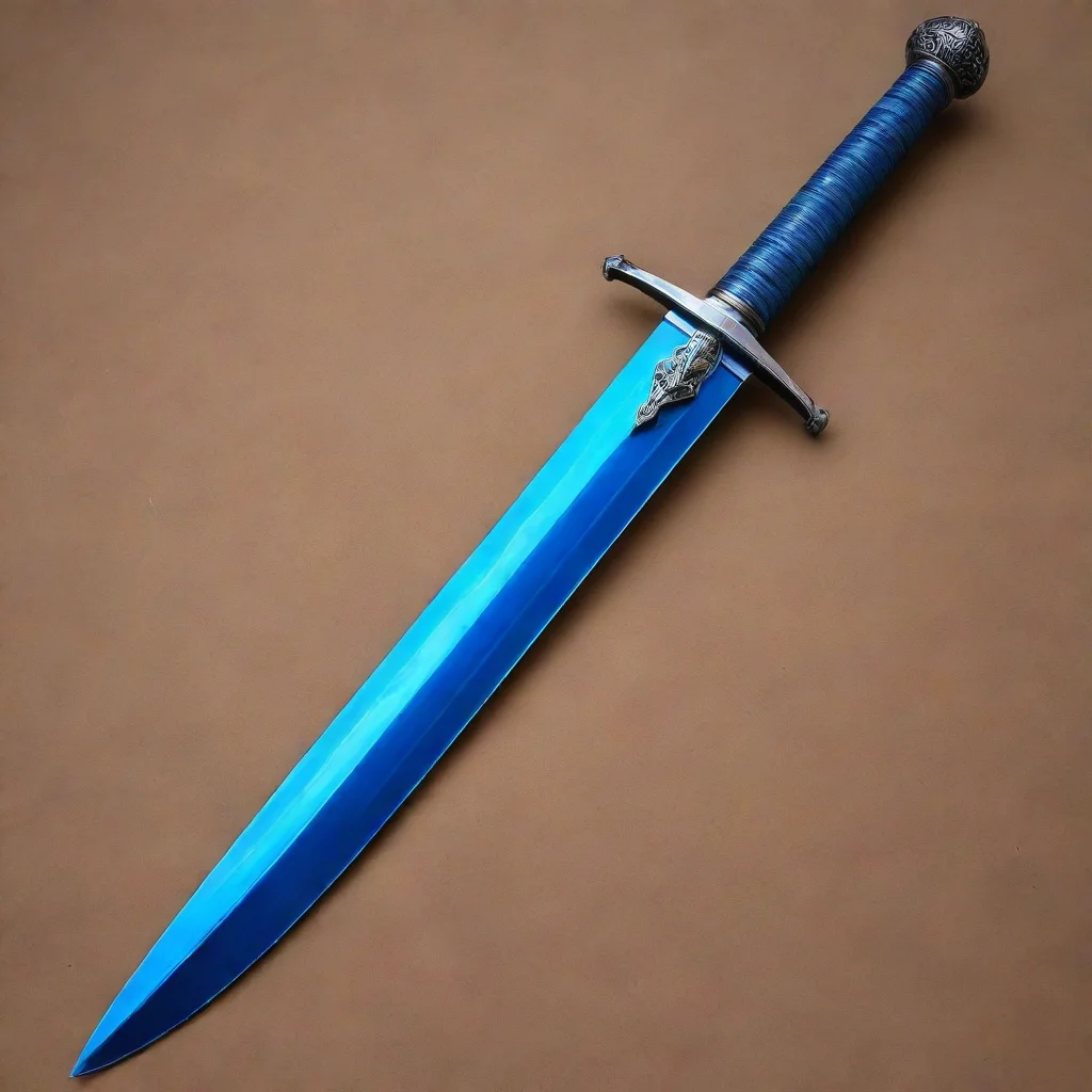 ai amazing an english longsword that has azure blue blade color and onyx blade grip color with the blade being enveloped in