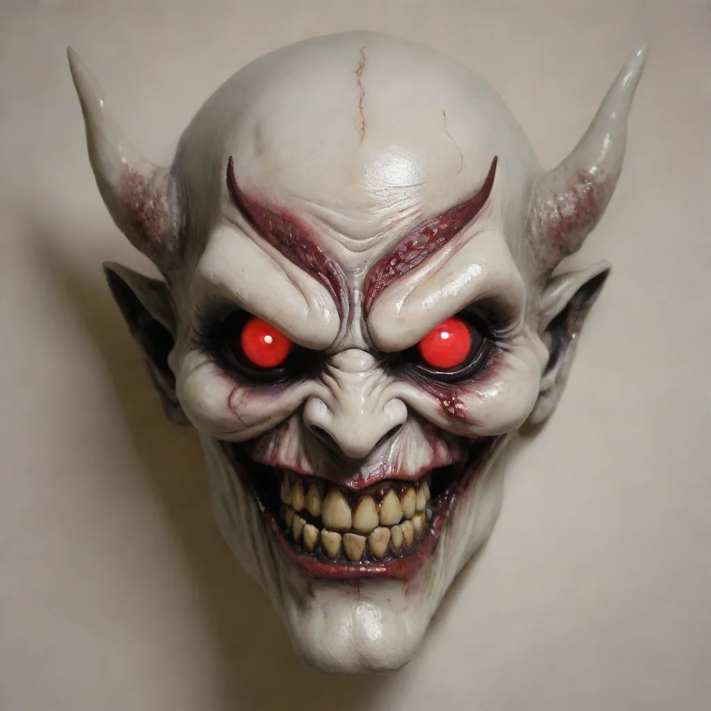 ai amazing an evil mask demon with glowing red eyes and a porcelain finish awesome portrait 2 tall