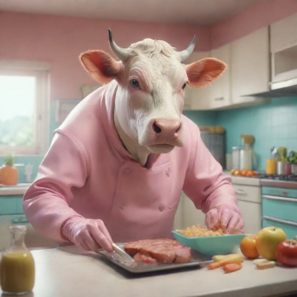  amazing an humanoid cow cooking in an 80 s kitchen pastel retro ad hyper detailed reaistic render 8k awesome portrait 2