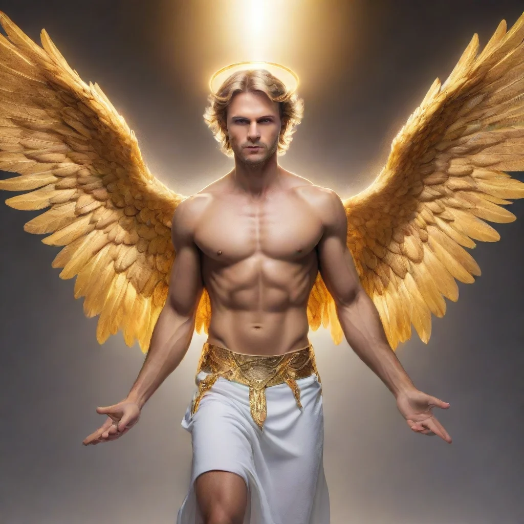 ai amazing an male angel fighting golden wings and golden halo word colorful goldenawesome portrait 2